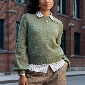 SIMONS Puff-sleeve pompom sweater